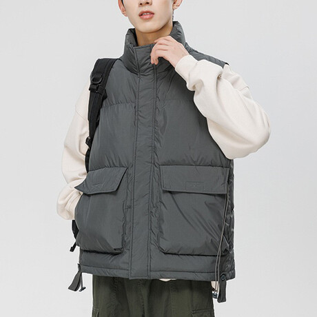 Front Pockets Puffer Vest // Gray (XS)