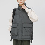 Front Pockets Puffer Vest // Gray (L)