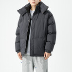 High Collar Puffer Jacket // Gray (M)