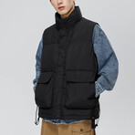 Front Pockets Puffer Vest // Black (L)