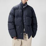 Corduroy Puffer Jacket// Gray Blue (M)