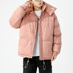 High Collar Puffer Jacket // Pink (M)