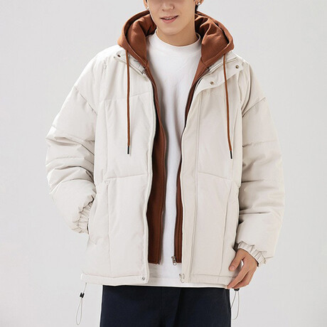 Hoodie + Puffer Jacket // Khaki (XS)