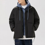 Hoodie + Puffer Jacket // Black (L)
