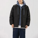 Hoodie + Puffer Jacket // Black (L)