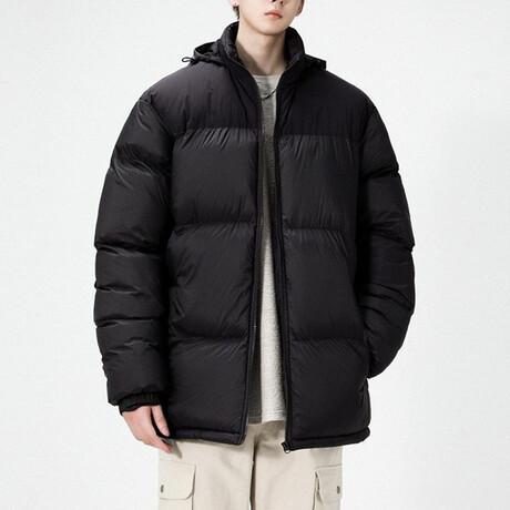 Blocked Hooded Puffer Jacket // Black (XS)