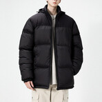 Blocked Hooded Puffer Jacket // Black (3XL)