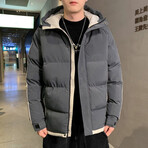 Hooded Arm Stripes Puffer Jacket // Gray (M)