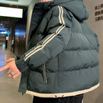 Hooded Arm Stripes Puffer Jacket // Green (L)