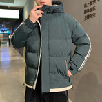 Hooded Arm Stripes Puffer Jacket // Green (L)