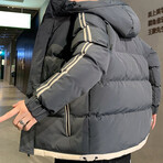 Hooded Arm Stripes Puffer Jacket // Gray (M)