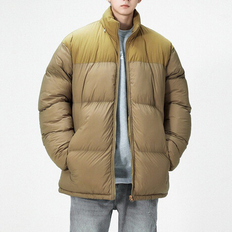 Blocked Hooded Puffer Jacket // Green (XS)