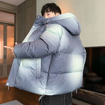 Ombre Circles Hooded Puffer Jacket // Gray (L)