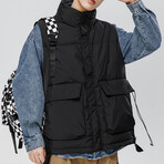 Front Pockets Puffer Vest // Black (L)