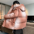 Ombre Circles Hooded Puffer Jacket // Brown (XS)