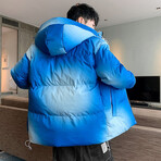 Ombre Circles Hooded Puffer Jacket // Blue (XL)