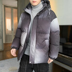 Ombre Circles Hooded Puffer Jacket // Black (M)