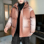 Ombre Circles Hooded Puffer Jacket // Brown (XS)