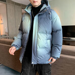 Ombre Circles Hooded Puffer Jacket // Gray (L)
