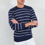 Striped Pullover // Navy Blue & White Stripes (L)