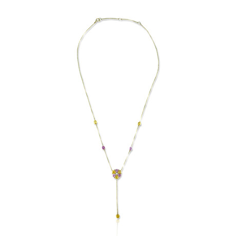 18K Yellow Gold Multicolor Sapphire + Diamond Necklace // 18" // New