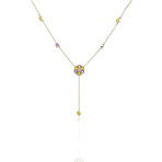 18K Yellow Gold Multicolor Sapphire + Diamond Necklace // 18" // New