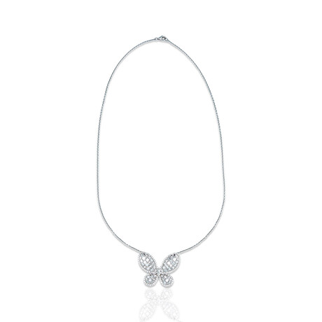 18K White Gold Diamond Butterfly Necklace // 18" // New