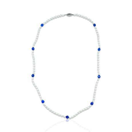 Sterling Silver Clasp Pearl + Lapis Lazuli Necklace // 19" // Pre-Owned