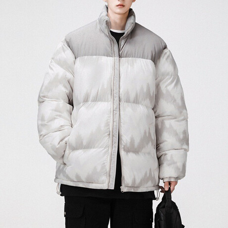 Printed High Collar Puffer Jacket // Khaki (XS)