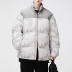 Printed High Collar Puffer Jacket // Khaki (S)