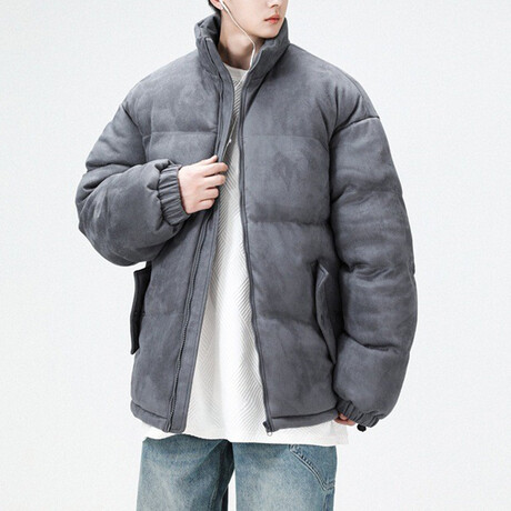 Logo High Collar Puffer Jacket // Dark Gray (XS)