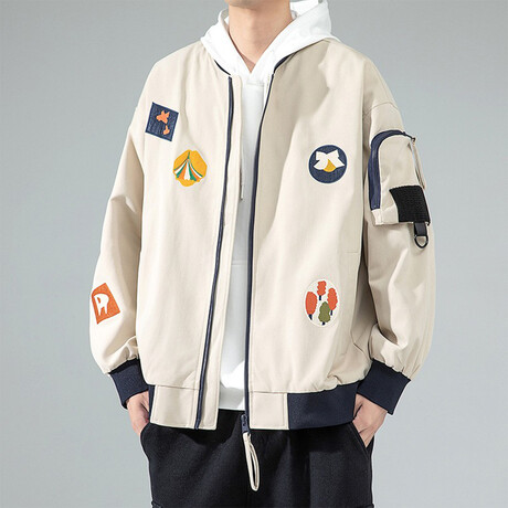 Graphic Bomber Jacket // Beige (XS)