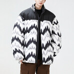 Printed High Collar Puffer Jacket // Black (M)