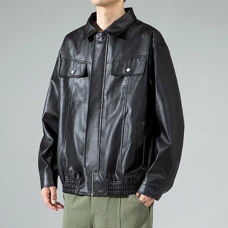 Faux Leather Jacket // Front Upper Pockets // Black (XS)