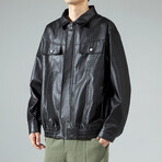 Faux Leather Jacket // Front Upper Pockets // Black (XL)