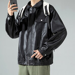 Faux Leather Jacket // Front Upper Pockets // Black (XL)