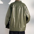 Faux Leather Jacket // Front Upper Pockets // Green (S)