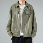 Faux Leather Jacket // Front Upper Pockets // Green (S)