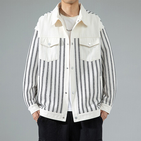 Striped Coach Jacket // White (XS)