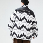 Printed High Collar Puffer Jacket // Black (M)