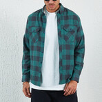 Flannel Button Down Shirt // Green & Black Plaid (L)