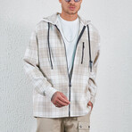 Hooded Flannel Jacket // Milky & Beige Plaid (XL)