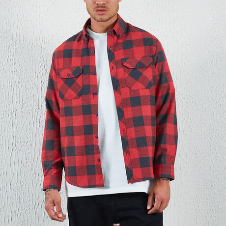 Flannel Button Down Shirt // Red & Black Plaid (XS)