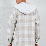 Hooded Flannel Jacket // Milky & Beige Plaid (XL)