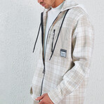 Hooded Flannel Jacket // Milky & Beige Plaid (XL)