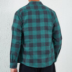 Flannel Button Down Shirt // Green & Black Plaid (L)