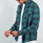 Flannel Button Down Shirt // Green & Black Plaid (L)