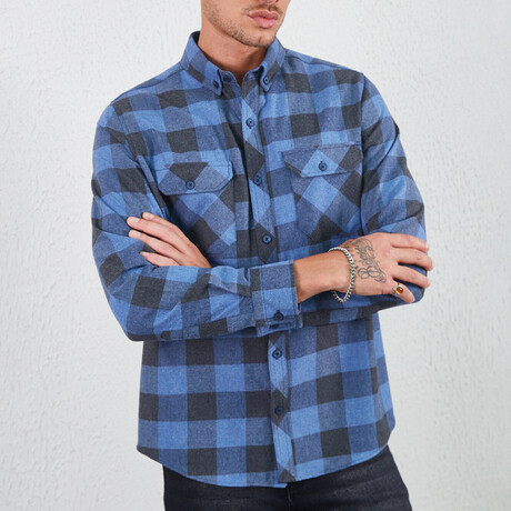 Flannel Button Down Shirt // Blue & Black Plaid (XS)