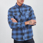 Flannel Button Down Shirt // Blue & Black Plaid (S)