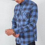 Flannel Button Down Shirt // Blue & Black Plaid (S)